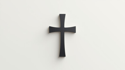 Obraz premium Simple black cross on a plain wall, embodying Christian symbolism.