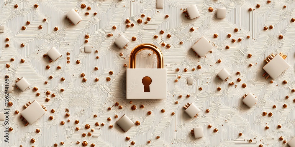 Aufkleber illustration of cybersecurity measures with a digital padlock and circuit board design, highlighting
