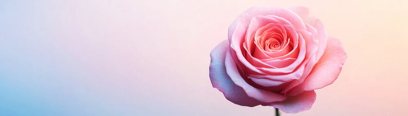 Elegant pink rose on gradient background, symbolizing beauty and grace, with pastel tones enhancing tranquility.