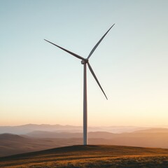 renewable energy green solar panel clean technology sustainable future. Wind Turbine Silhouette Against Sunset Sky on Rural Horizon Renewable Energy and Sustainable Future.