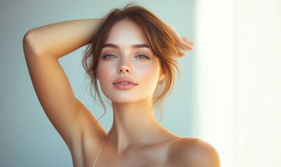 Fototapeta premium Elegant Woman with Clean Underarms Epilation Care and Beauty Portrait