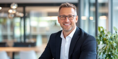 businessman reviewing employee onboarding training materials in a modern office setting