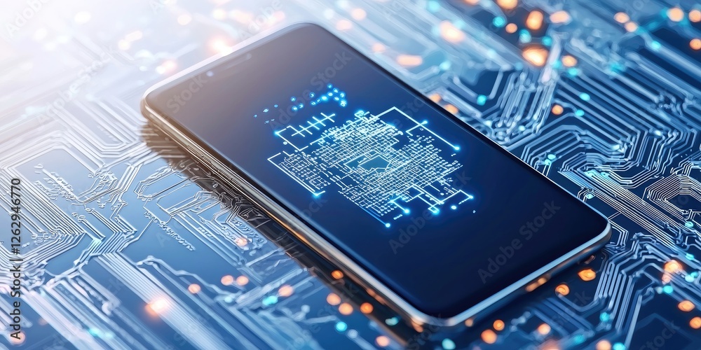 Poster smartphone displaying blockchain technology and encrypted personal data, emphasizing online privacy 
