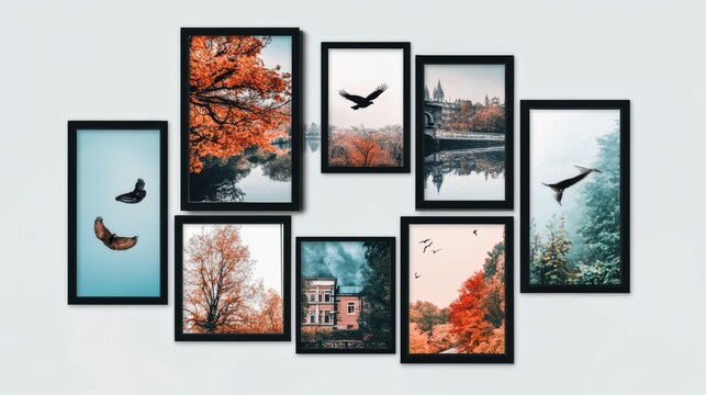 Vector mood board of seven frames. Black photo collage templates.