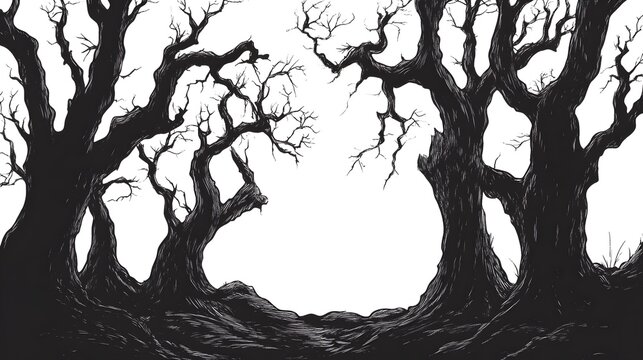 A Journey Through a Magical Umbral Landscape: Shadows, Light, and Ancient Trees