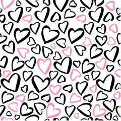 seamless pattern pink and black doodle hearts