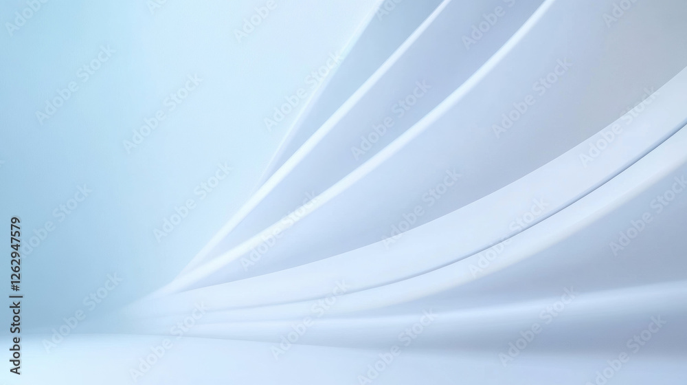 Poster Abstract white and blue background with smooth curved lines creating modern and minimalistic design