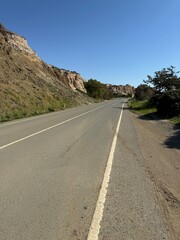 Rock formations in Cyprus. Mediterranean Sea, road, travel, view of mountains.