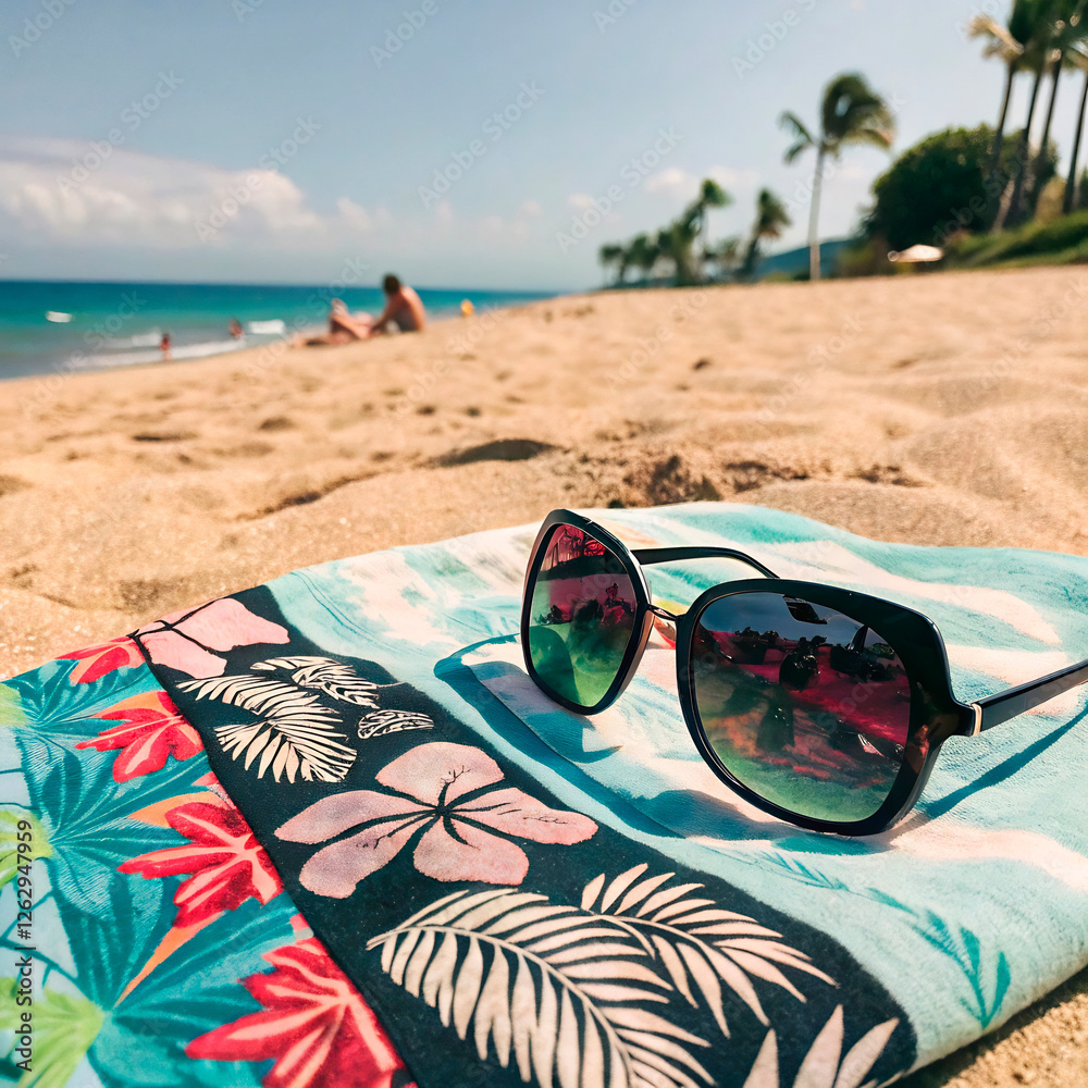 Poster sunglasses on the beach