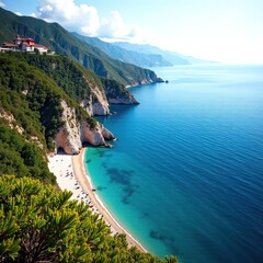 Obraz premium Tuapse District Panoramic Aerial View - Azure Coastline