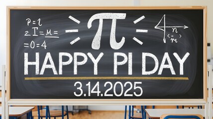 Fototapeta premium Happy Pi Day Chalkboard Design with Pi Symbol