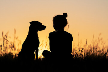 girl with a dog silhouette