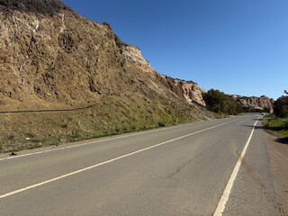 Rock formations in Cyprus. Mediterranean Sea, road, travel, view of mountains.