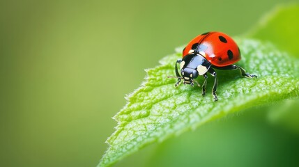Ladybug on a Green Leaf: A Close-Up Macro Shot
