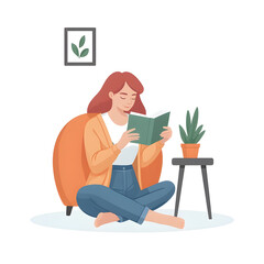 Woman Reading Book at Home