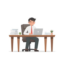 Businessman Working at Desk with Laptop