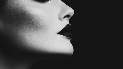 Mesmerizing Monochrome Feminine Close up of Defined Eyebrows and Lips