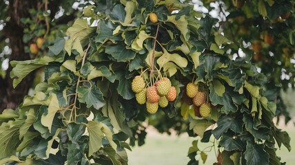 Mulberry tree laden with fruit.