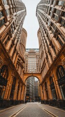 Fototapeta premium City street, buildings, architecture, urban, perspective, alley, business, cityscape, finance, stock photo