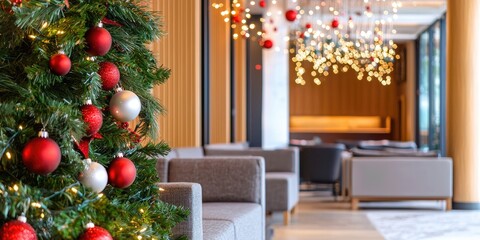 Line connection adorned with festive decorations, showcasing holiday spirit in a warm, inviting atmosphere