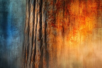 Obraz premium Close-up of a tree trunk, showing textured bark with warm, earthy tones and a blurred background.