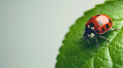Fototapeta premium Ladybug on a Green Leaf: A Macro Photography Showcase