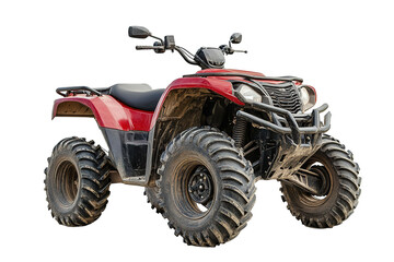Fototapeta premium A dirty orange atv with mud on it. ,on transparent background.