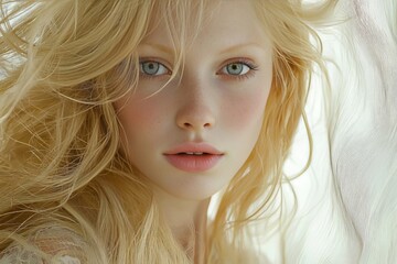 Naklejka premium Serene Blonde Woman with Flowing Hair