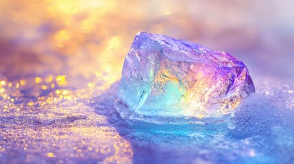 Obraz premium Colorful Ice Crystal with Reflections and Glowing Light Background