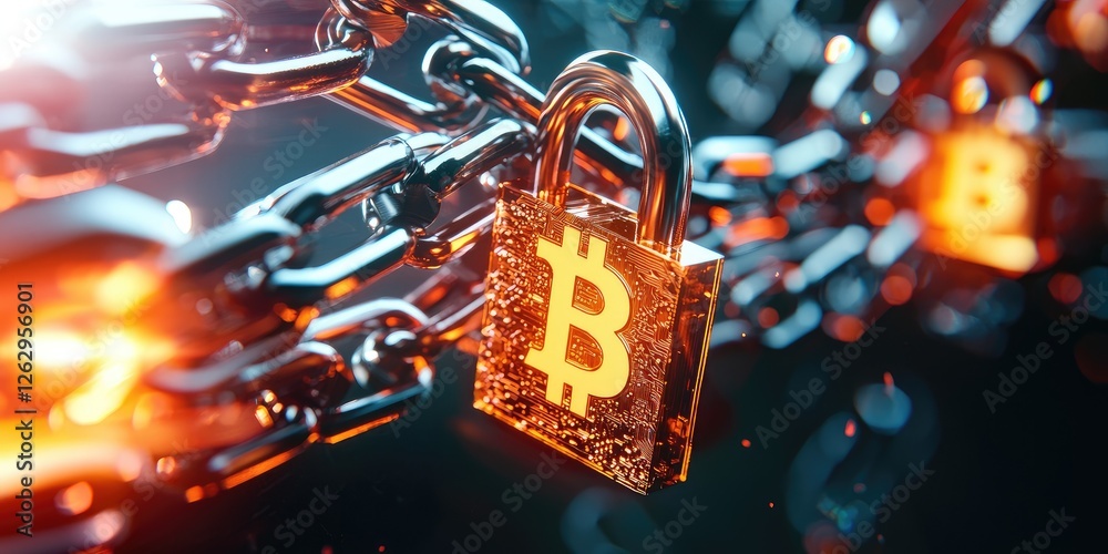 Leinwandbilder blockchain technology and smart contracts in financial services with a digital padlock symbolizing d
