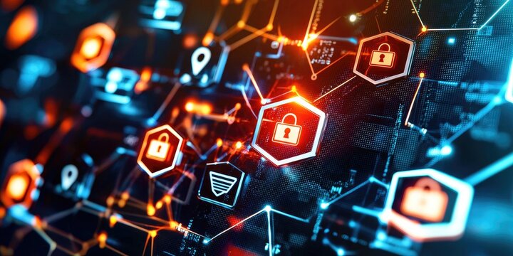 a secure server with encrypted file icons, emphasizing user authentication credentials and data integrity shields on a sleek, neutral backdrop