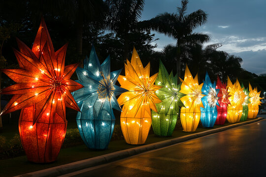row of colorful filipino parol lanterns