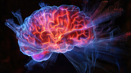 A digital representation of the human brain, with areas lighting up during a brain-computer interface experiment
