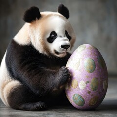 Playful panda with a colorful egg.