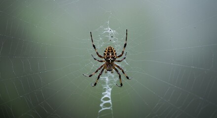 Spider Building Web Waiting for Prey in Garden Close Up View
