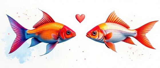Colorful Fish & Hearts Watercolor Art