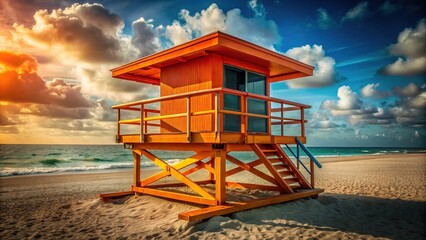 Obraz premium AI-generated beach portrait: orange lifeguard, stylish.