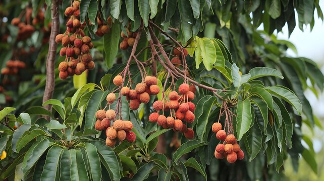 Lychee tree loaded with fruit.