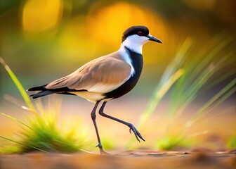 Obraz premium A Serengeti lapwing, a Tanzanian African bird, in a long exposure shot.