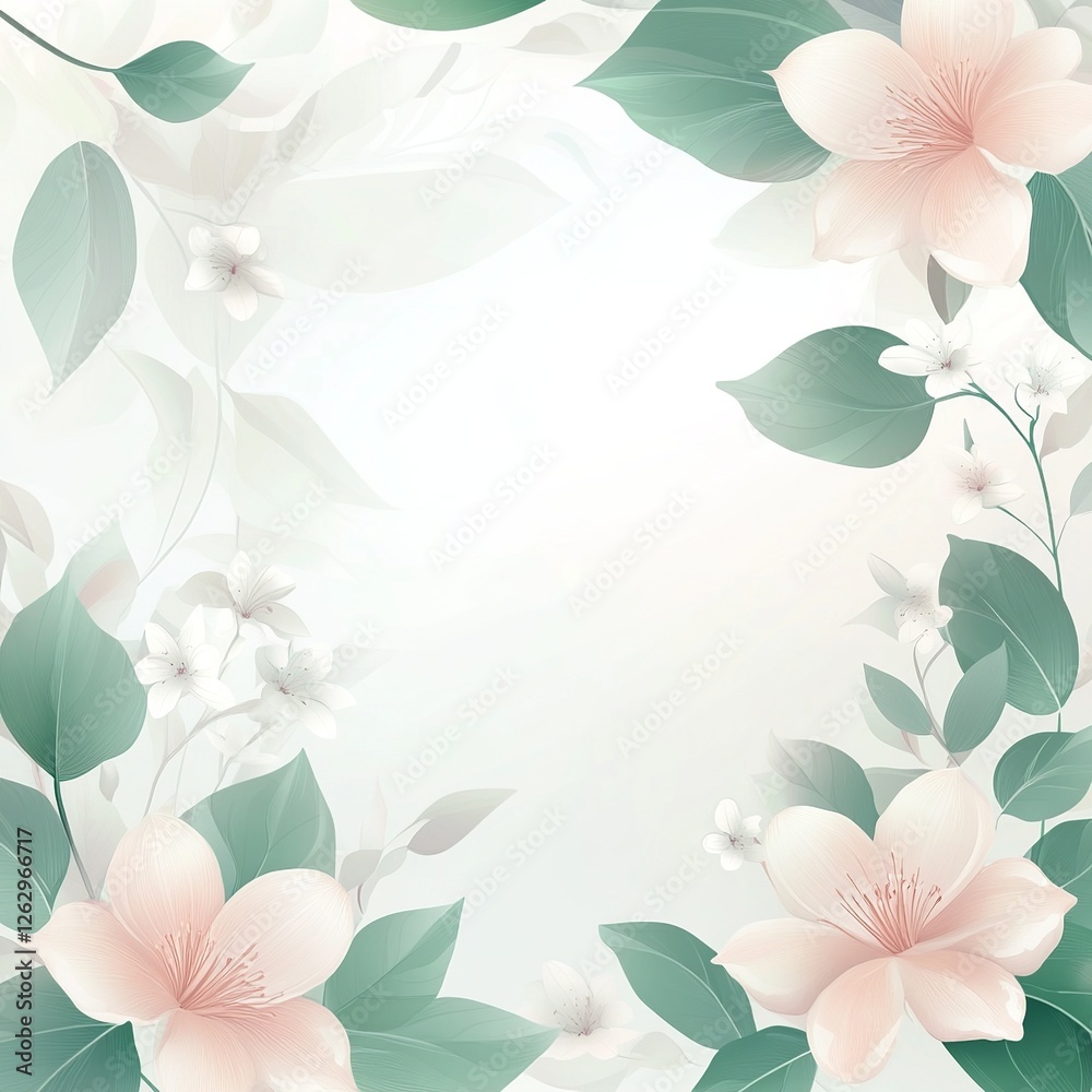 Poster a delicate vector background featuring lush plants and blooming flowers, creating a fresh and natura