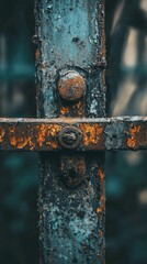 Rusty Metal Gate with Blue Paint and Weathered Texture Details