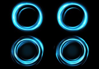 Set of four blue, glowing light rings on a black background. Vector illustration in the digital art style. --ar 128:89

2️⃣ Set of four blue, glowing light rings on a black background, vector illustra