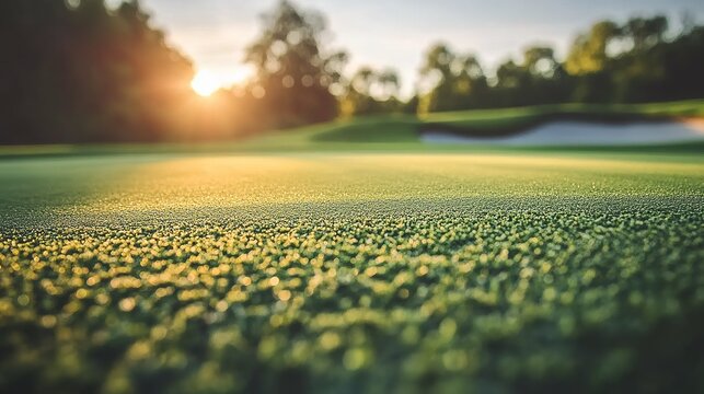 Dew Covered Golf Green Sunrise Landscape