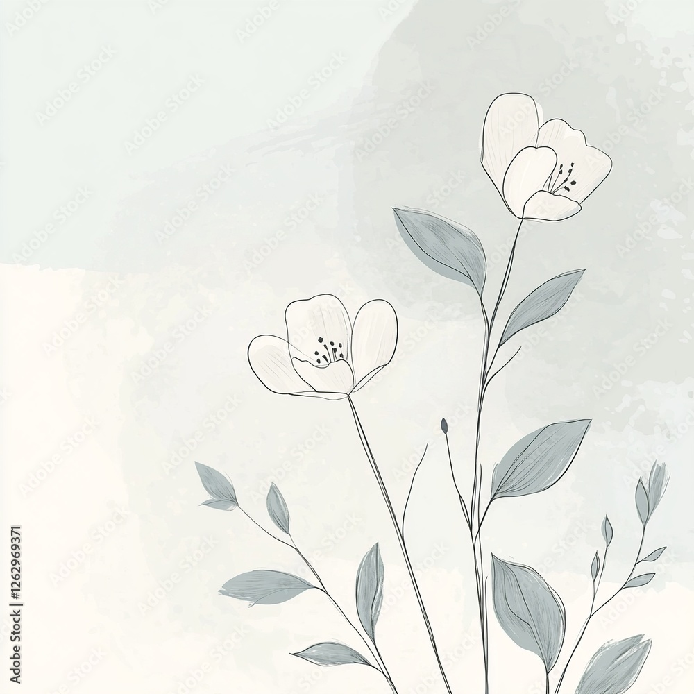 Poster a delicate vector background featuring lush plants and blooming flowers, creating a fresh and natura