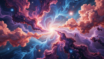 Vibrant cosmic nebula swirling in deep space, surreal illustration