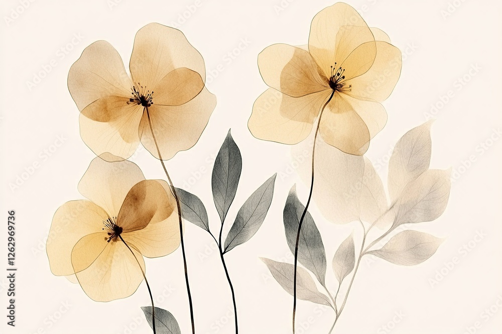 Poster a delicate vector background featuring lush plants and blooming flowers, creating a fresh and natura