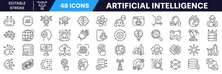 Artificial Intelligence icon set with Editable Stroke. Linear style.