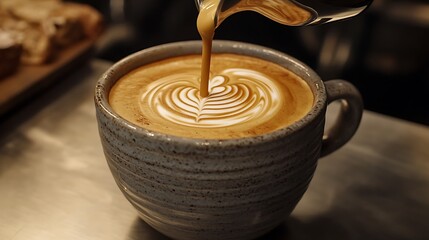 Artisan coffee being poured into a ceramic cup
