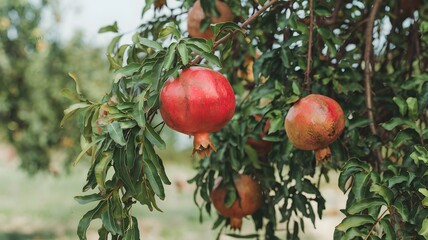 Pomegranate tree bearing ripe fruit.