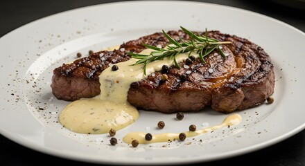 Delicious Grilled Steak with Creamy Sauce and Rosemary